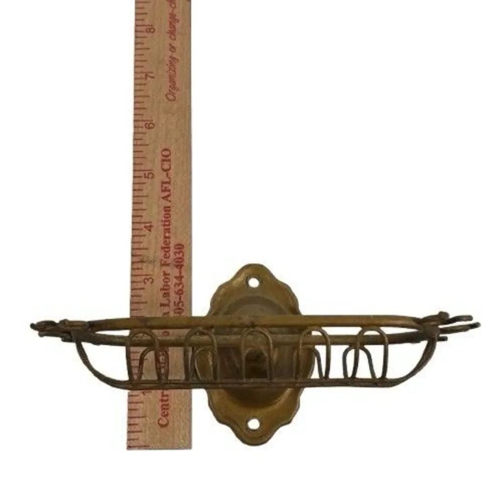 Vintage Old Retro Bathroom Soap Dish Holder Brass Wall Mounted w/ Sponge Hooks